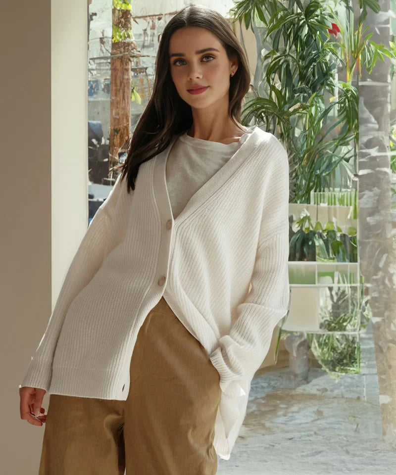 Gerippte Strickjacke mit V-Ausschnitt für Frauen