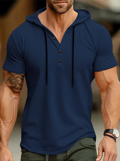 Herren Stretch Slim Fit Kurzarm-Hemd mit Kapuze