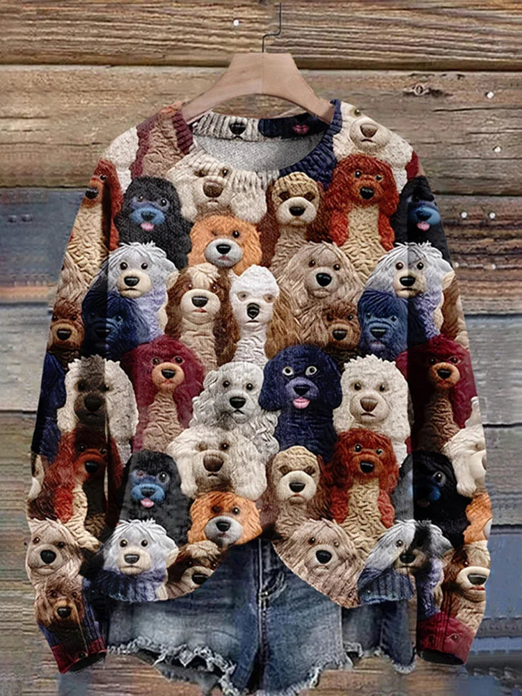 Strickpullover mit Hundedruck für Damen