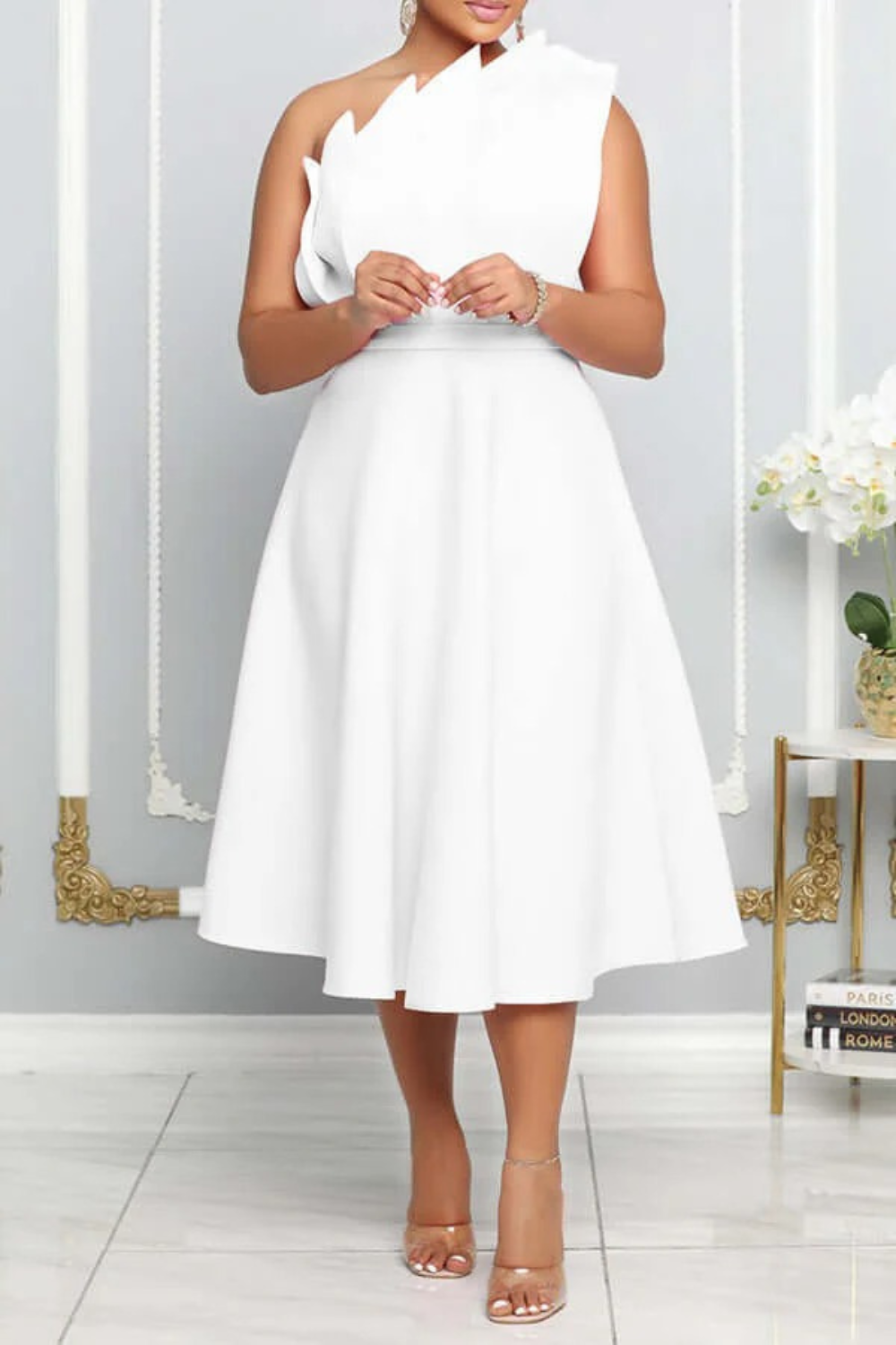 Ein-Schulter-Cocktailkleid für Damen | Midi