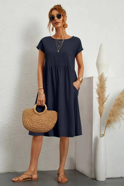 Elegantes Damen Sommerkleid mit Tasche | Midi