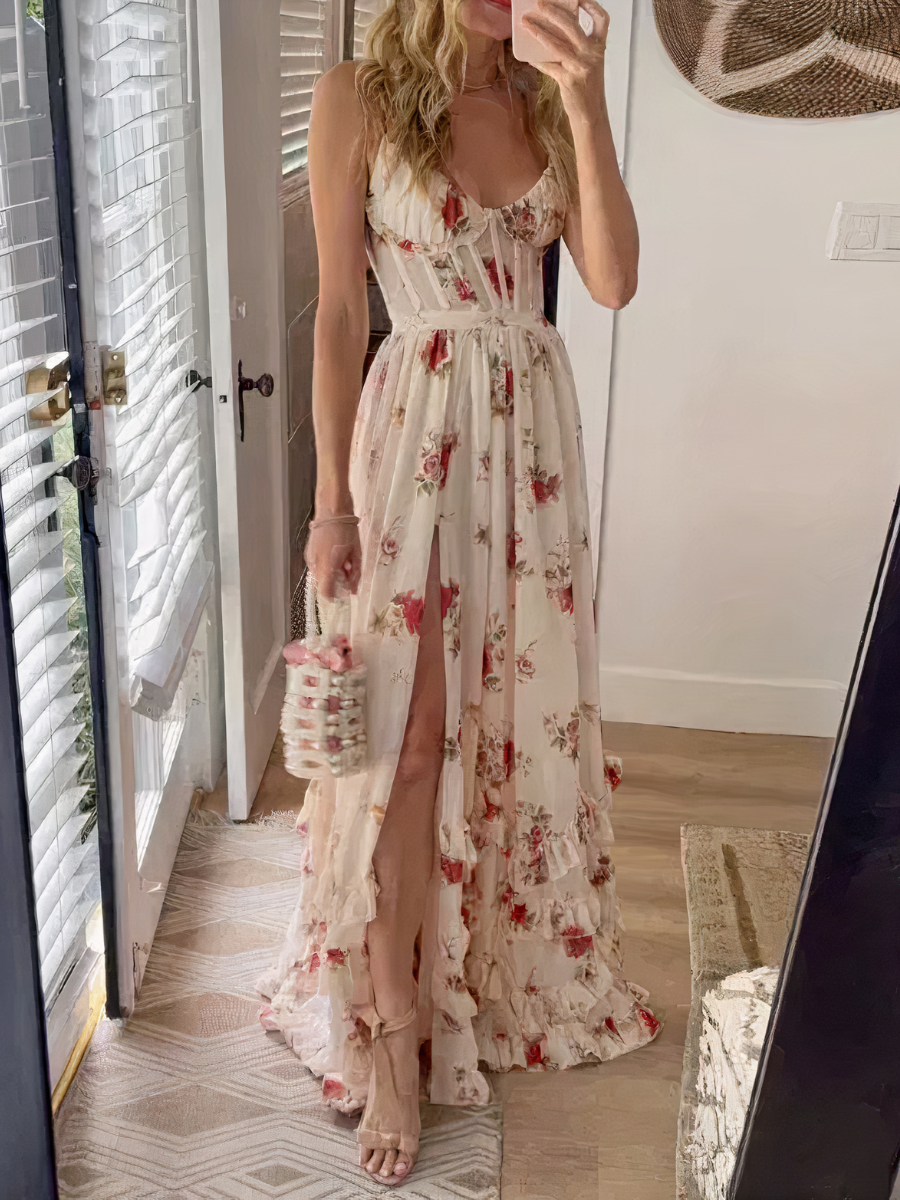 Elegantes geblümtes Korsettkleid für Damen | Maxi