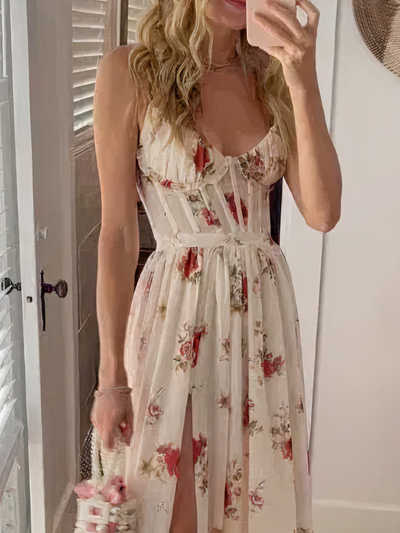 Elegantes geblümtes Korsettkleid für Damen | Maxi