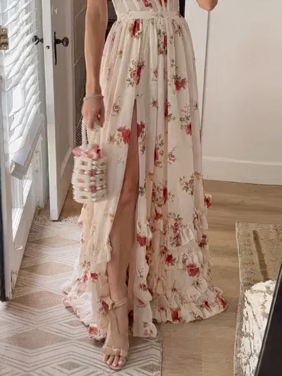 Elegantes geblümtes Korsettkleid für Damen | Maxi