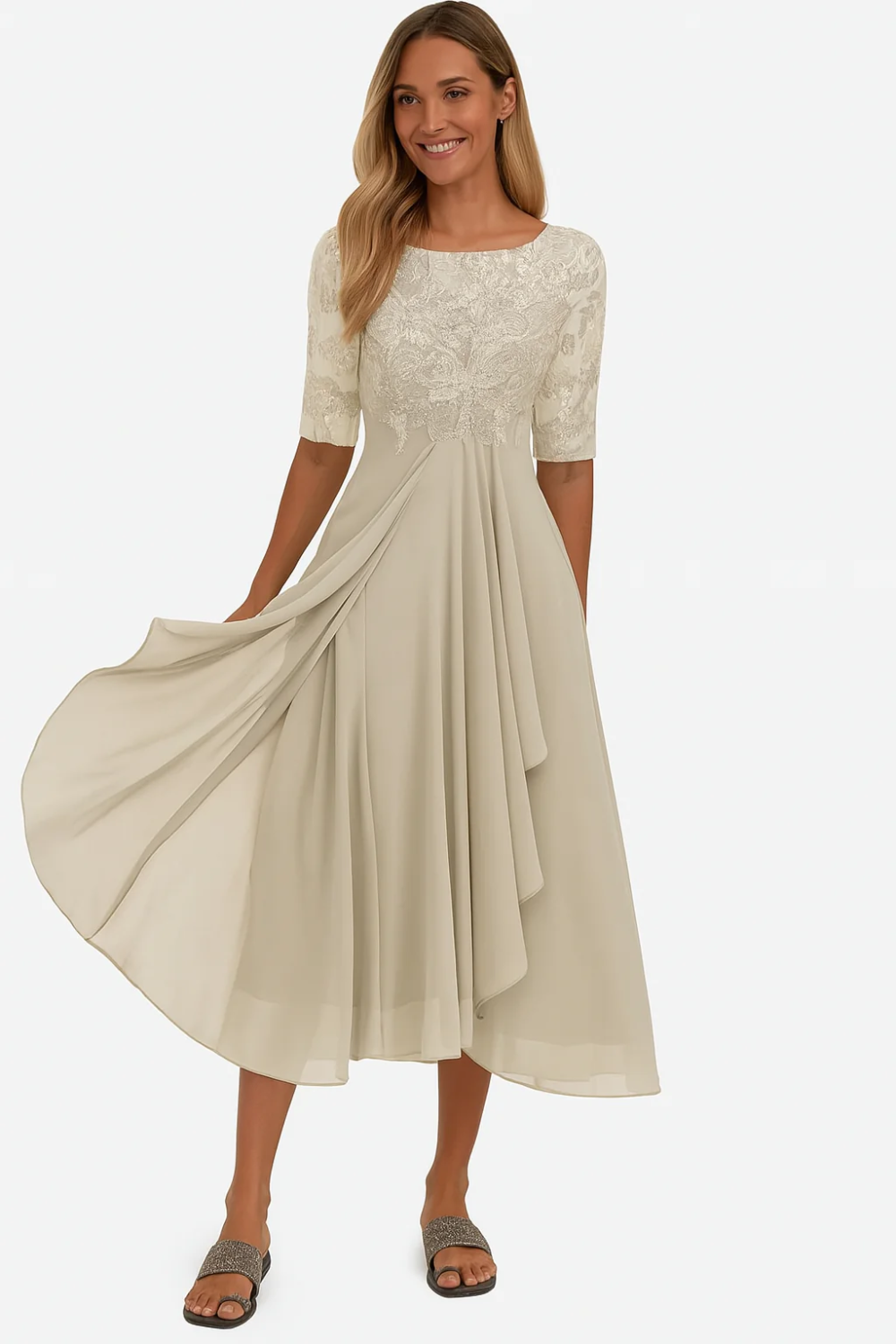 Elegantes Vintage Hochzeitsgastkleid für Damen | Midi