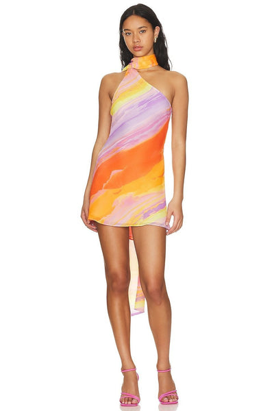 Asymmetrisches Minikleid | One-Shoulder-Design | Fließendes Muster