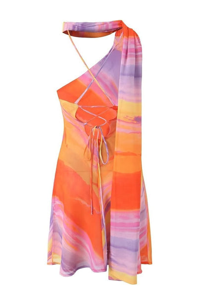 Asymmetrisches Minikleid | One-Shoulder-Design | Fließendes Muster