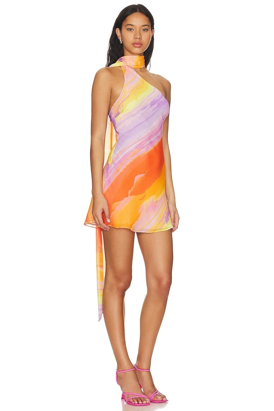 Asymmetrisches Minikleid | One-Shoulder-Design | Fließendes Muster