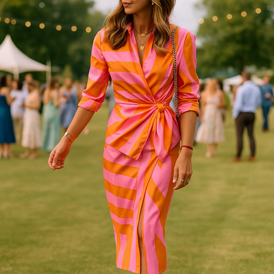 Sommerkleid für Damen - Elegantes Wickelkleid mit festlichen Streifen