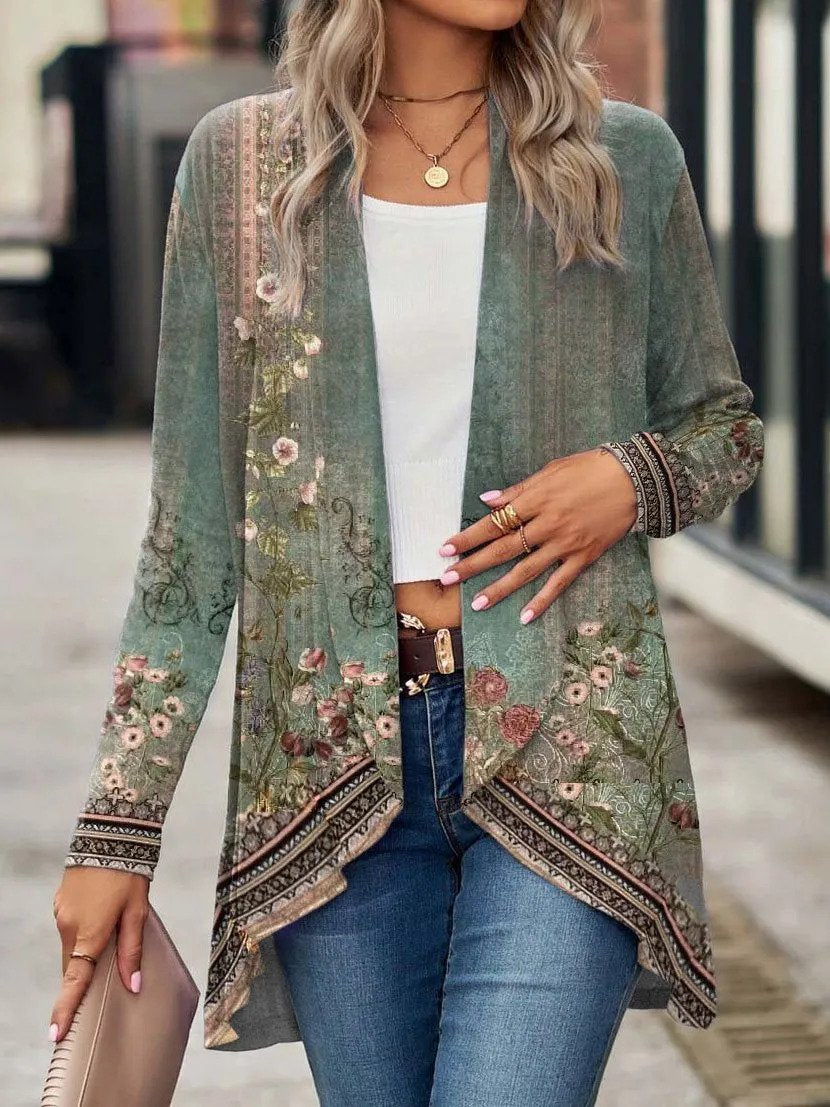 Florale Strickjacke mit Wickelvorderseite für Damen