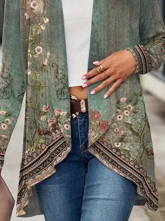 Florale Strickjacke mit Wickelvorderseite für Damen