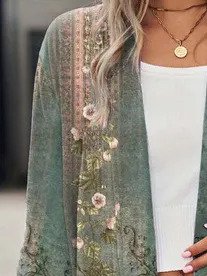 Florale Strickjacke mit Wickelvorderseite für Damen