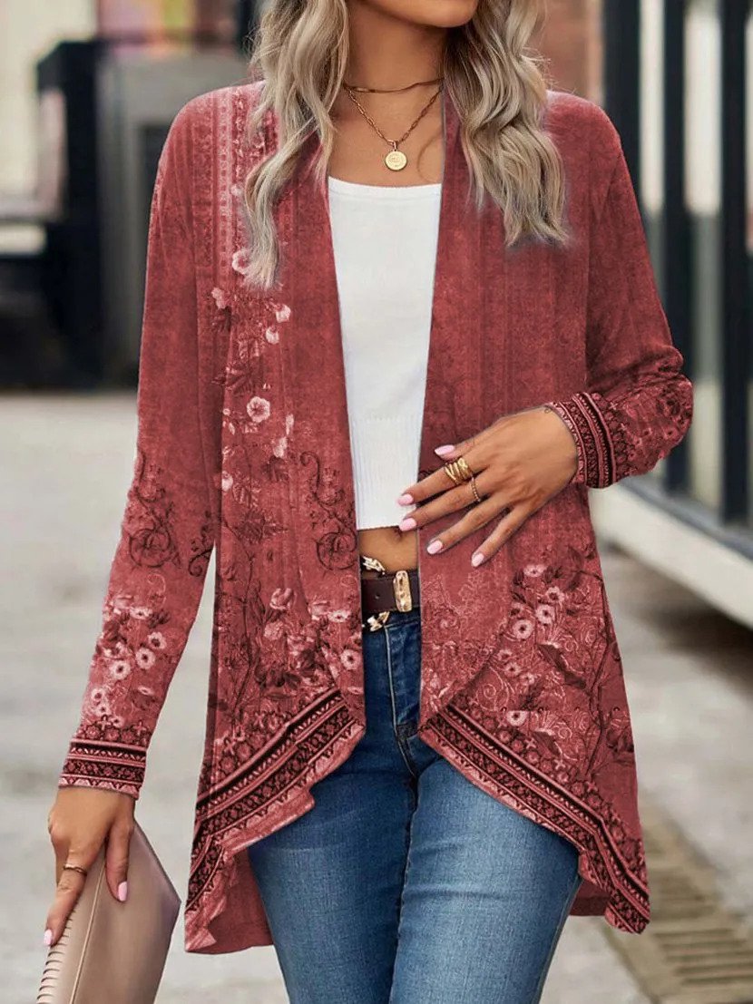 Florale Strickjacke mit Wickelvorderseite für Damen