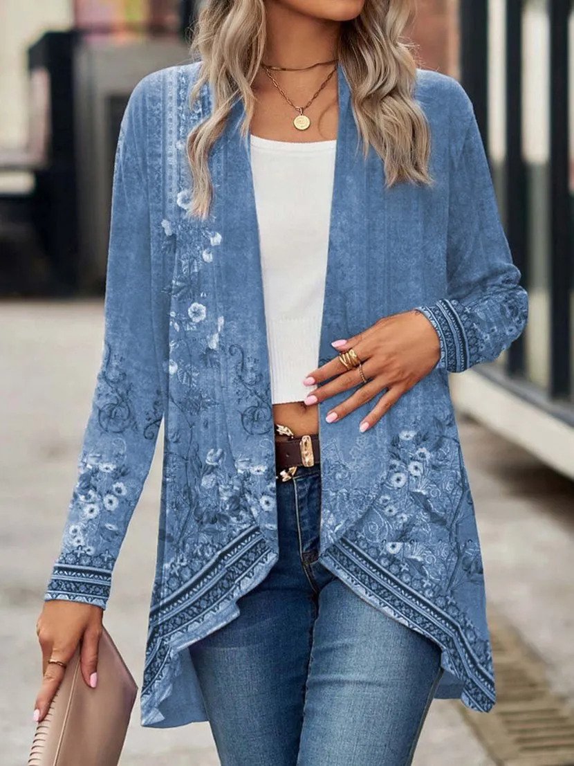 Florale Strickjacke mit Wickelvorderseite für Damen