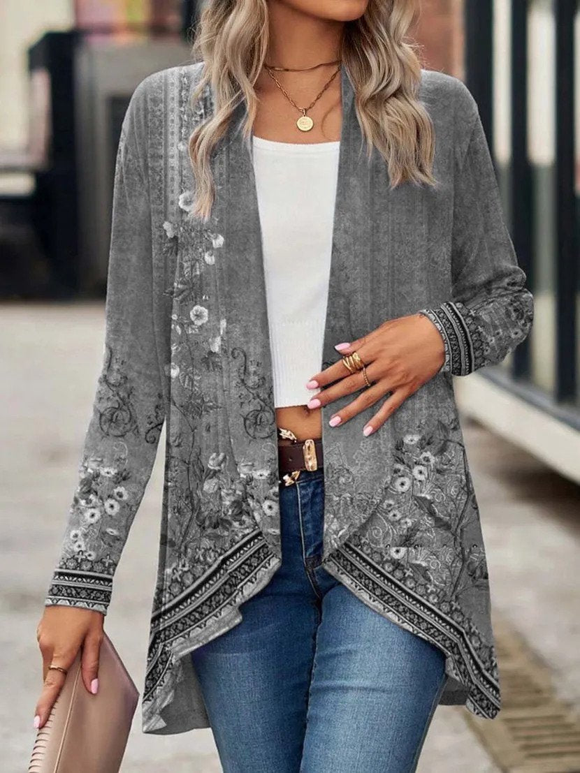 Florale Strickjacke mit Wickelvorderseite für Damen