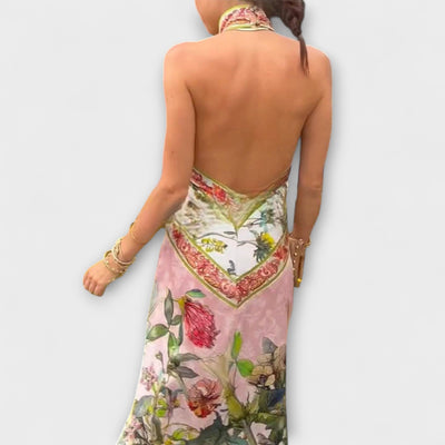 Ayla - Floral Bedrucktes Ärmelloses Maxikleid mit Offenem Rücken