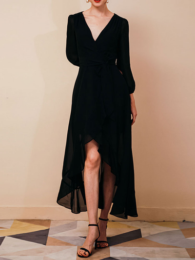 Elegantes Wickelkleid | Luftiger Chiffon | Asymmetrischer Saum