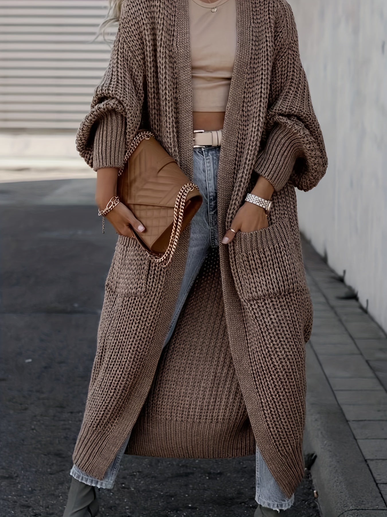Lange Winter-Strickjacke für Frauen