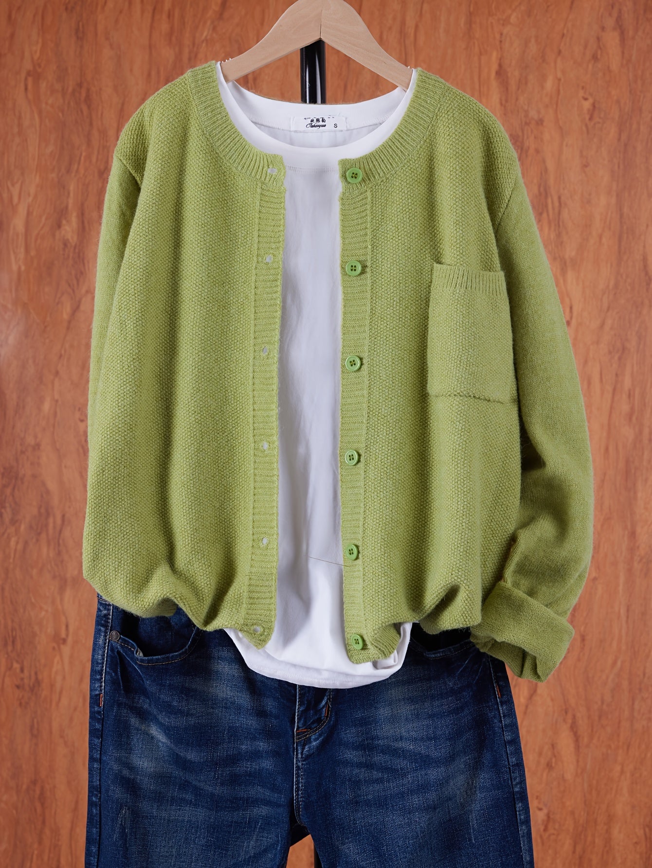 Strickjacke mit Aufgesetzter Tasche für Damen