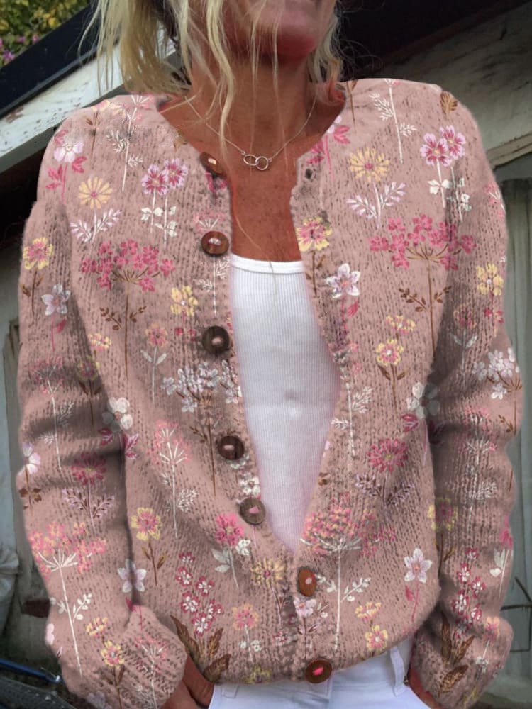 Klassische Strickjacke mit Blumenmuster für Damen