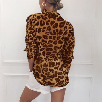 Avalon® | Stylische Langarmbluse mit Leopardenmuster und Umlegekragen