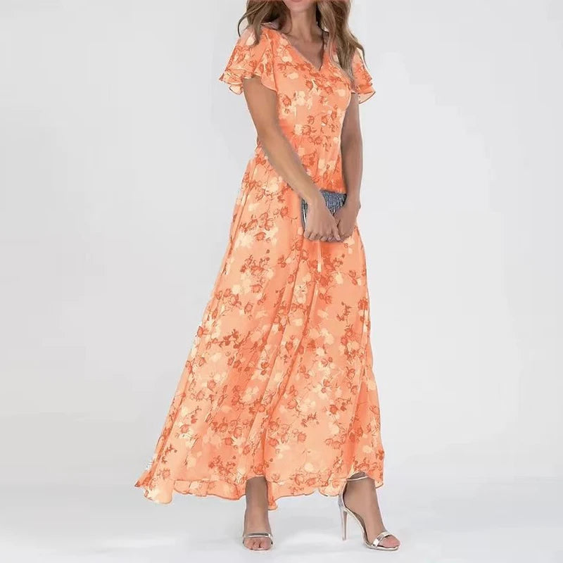 Maxikleid für Damen - Elegantes langes Sommerkleid mit Blumenmuster