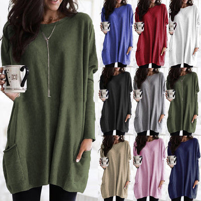 Langärmeliger Pullover mit Taschen für Frauen