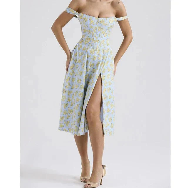 Freya - Blumiges Korsett-Midi-Kleid