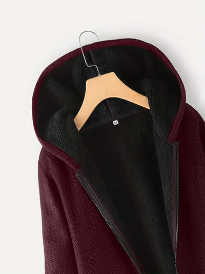Langer Mantel mit Reißverschluss und Kapuze für Damen