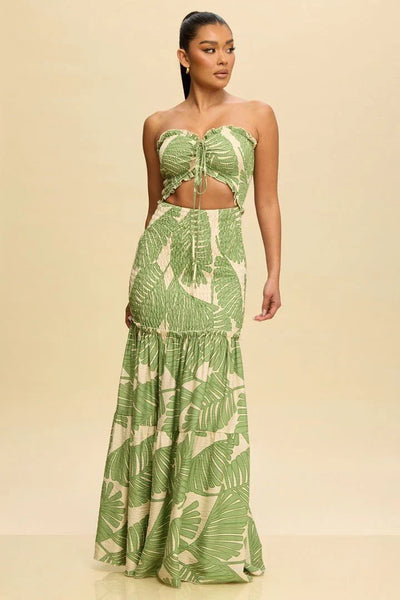 Naysa | Trägerloses Maxikleid mit tropischem Print