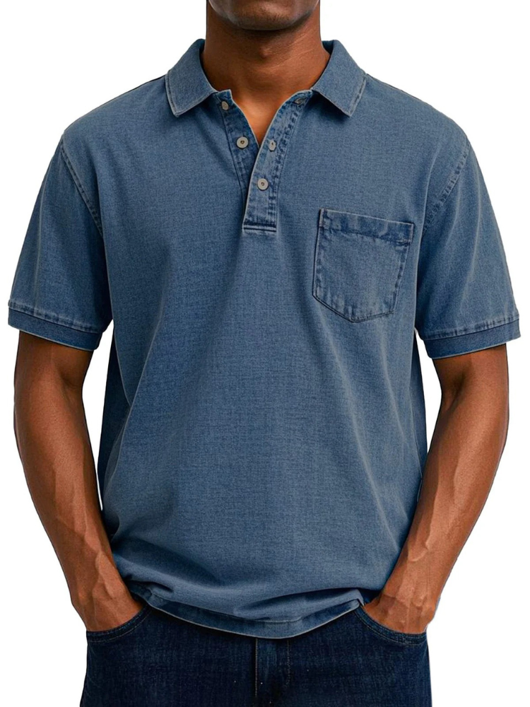 Herren bequemes Denim-Poloshirt | Kurzarm