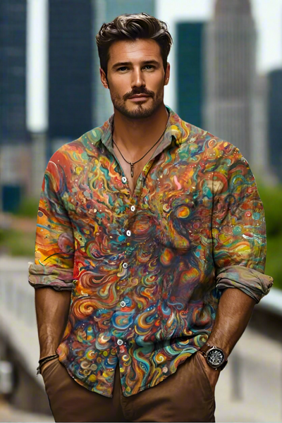 Herren lebendiges Button-Down-Hemd | Langarm