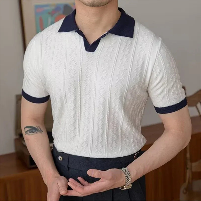 Herren elegantes Jacquard-Poloshirt | Kurzarm