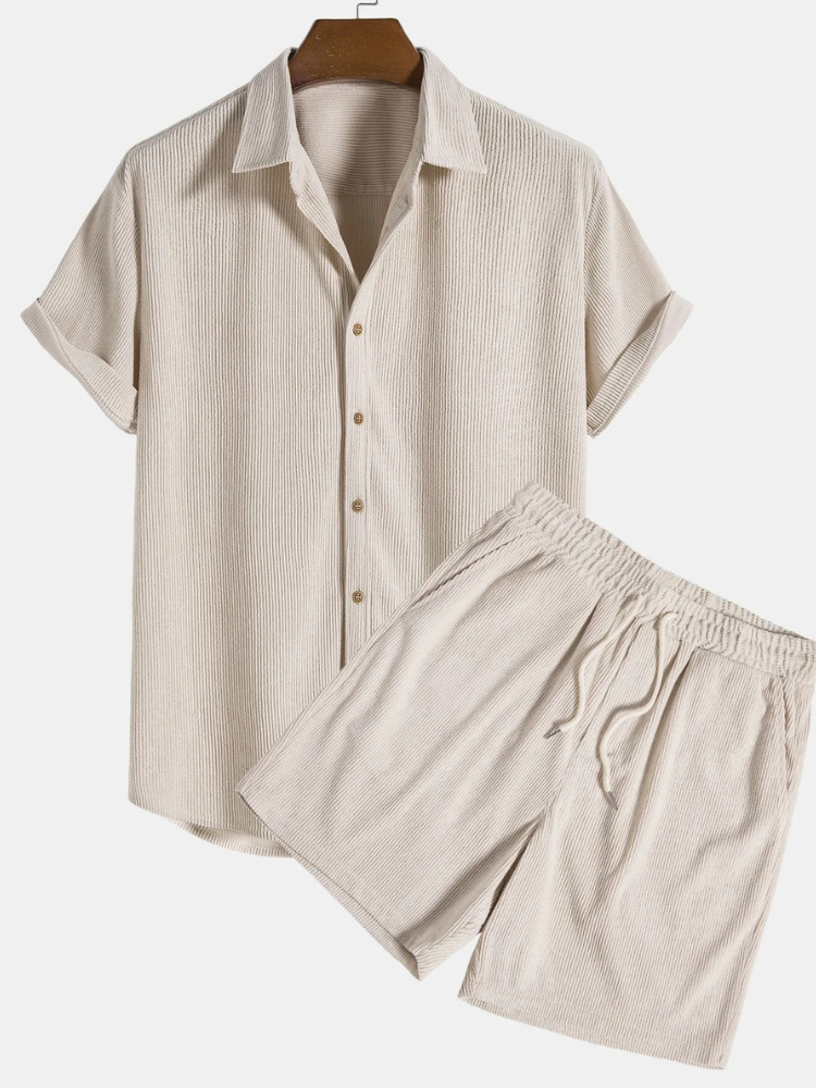 Herren geripptes Kurzarmhemd- und Shorts-Set | Moderner