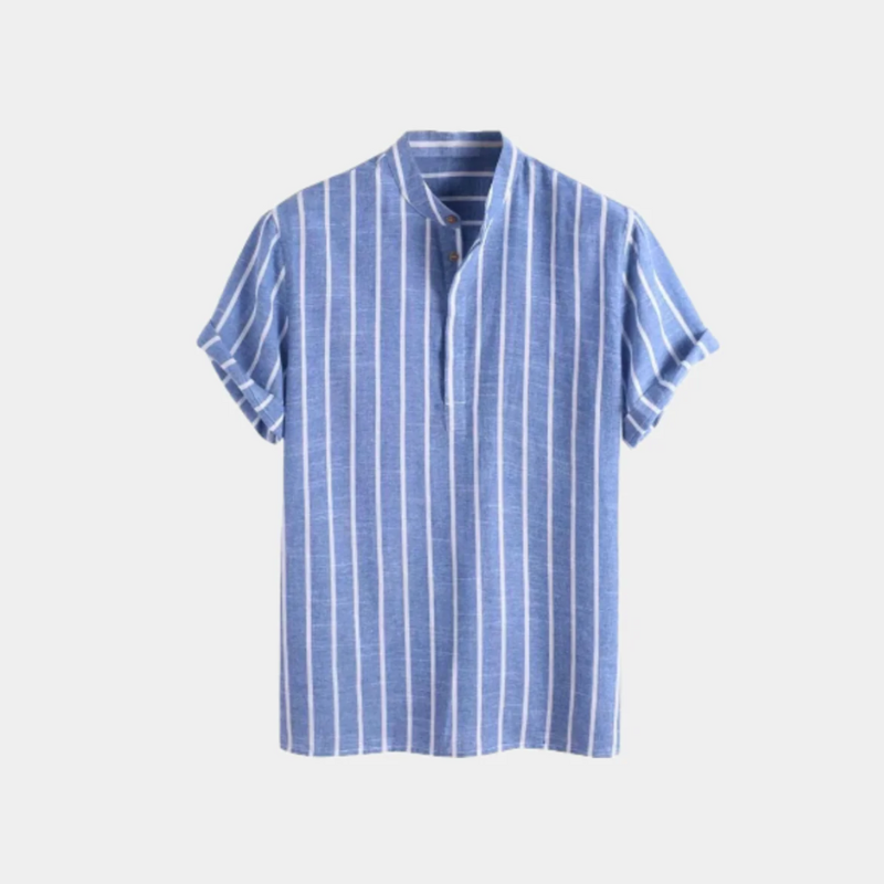 Herren kurzärmliges gestreiftes Hemd | Stehkragen