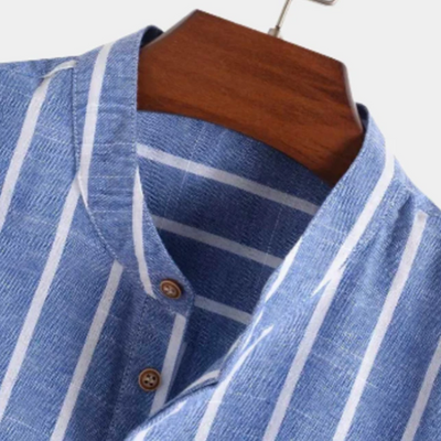 Herren kurzärmliges gestreiftes Hemd | Stehkragen