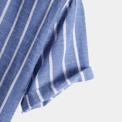 Herren kurzärmliges gestreiftes Hemd | Stehkragen