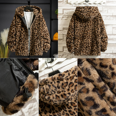 Herren Leoparden-Kapuzenjacke | Warme