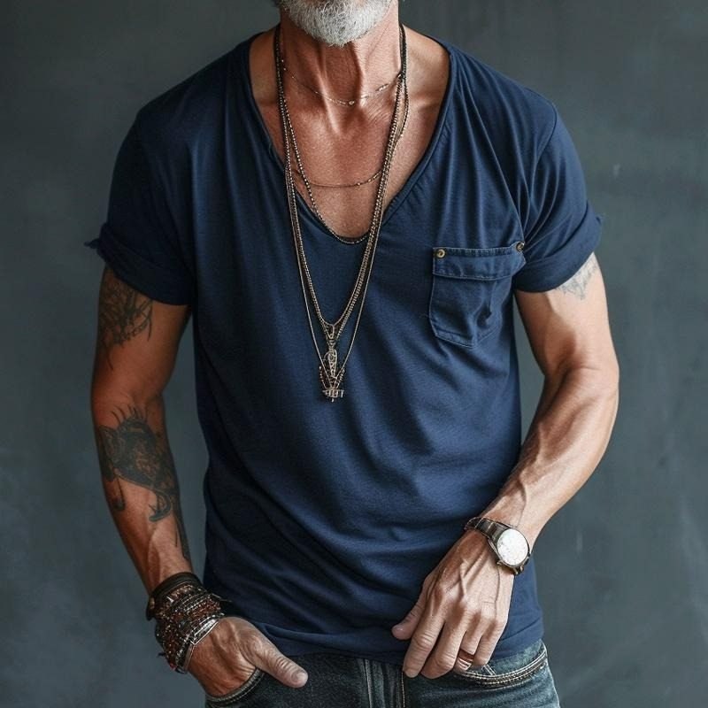 Herren luftiges V-Ausschnitt-T-Shirt | Kurzarm