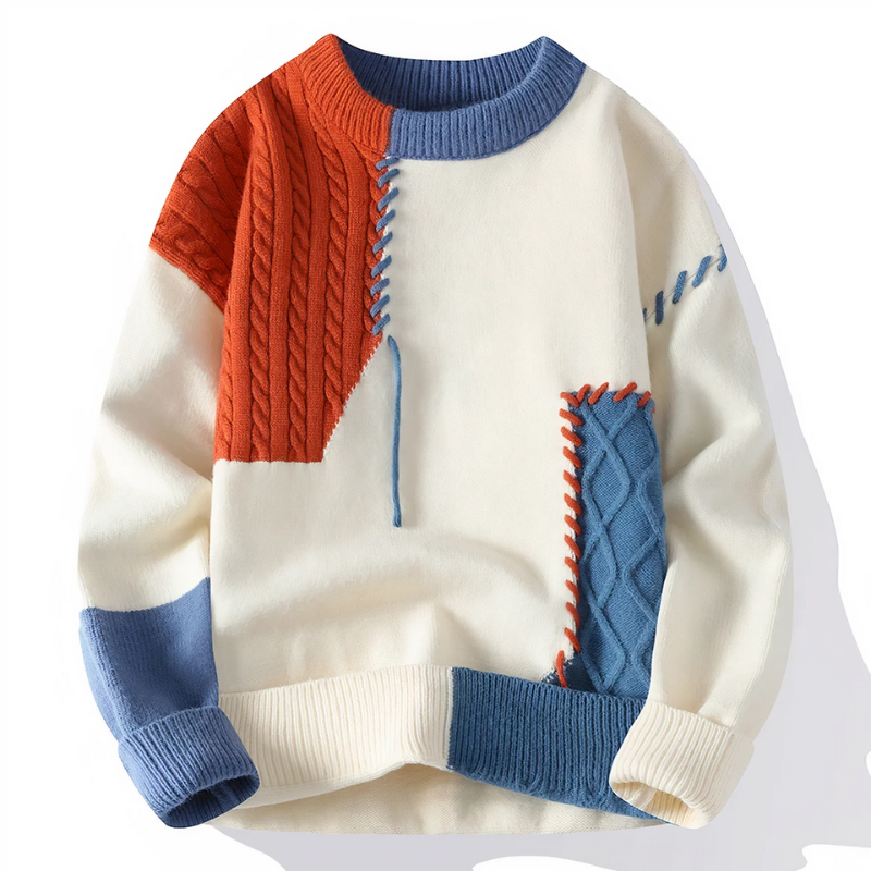 Herren stylischer Patchwork-Pullover | Warmer