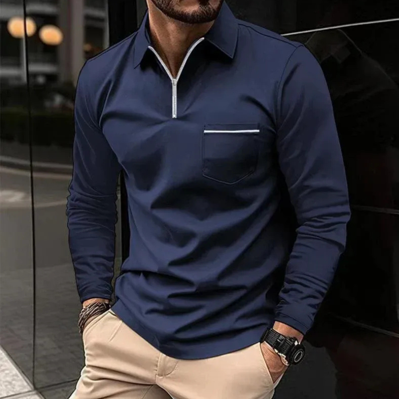 Herren Poloshirt mit Reißverschluss | Langarm
