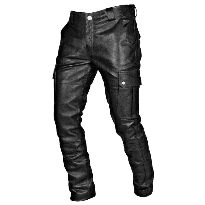 Herren stylische schwarze Bikerhose mit Cargotaschen | Cargo