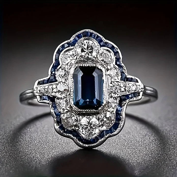 Vintage Blau Kristall Silber Ring