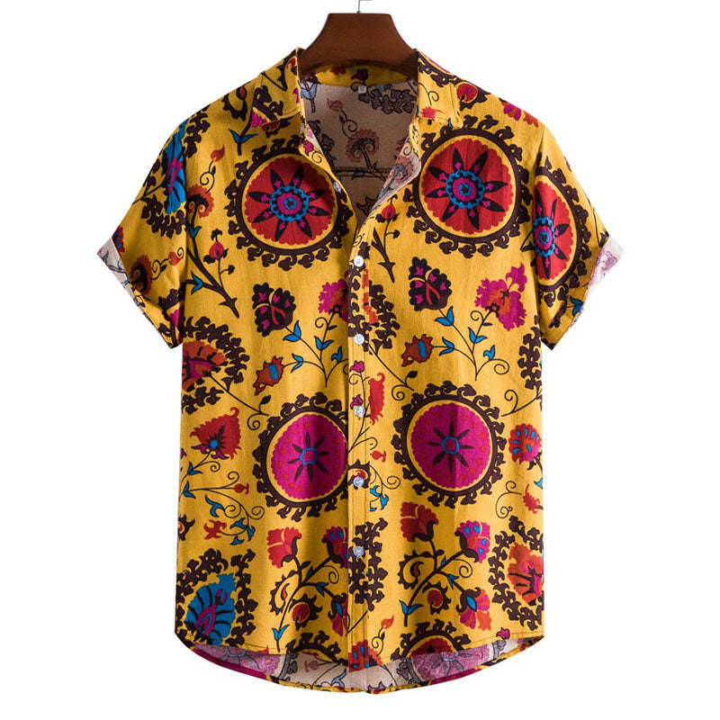 Vintage Bedrucktes Herren Kurzarm Hemd