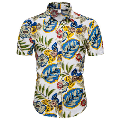Stylisches Herren Kurzarm Hemd mit Vintage Druck aus Baumwolle