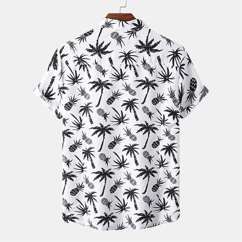 Herren Kurzarm Hemd in Weiß mit Druck