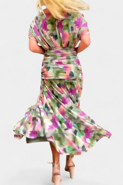 Alondra Maxikleid mit kreativem Blumenprint und V-Ausschnitt