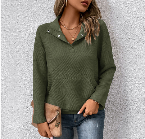 Pullover mit Knopfleiste und Taschen für Damen