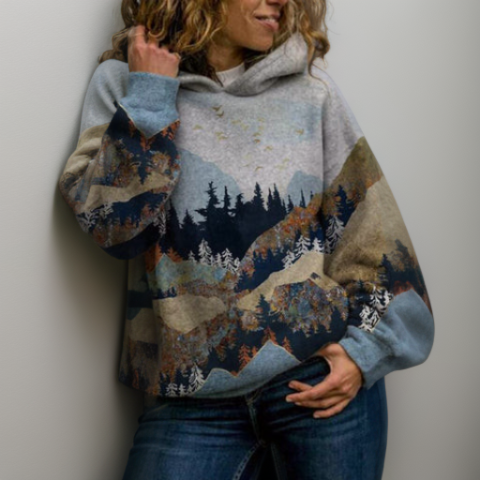 Patchwork Landschaft Hoodie für Damen