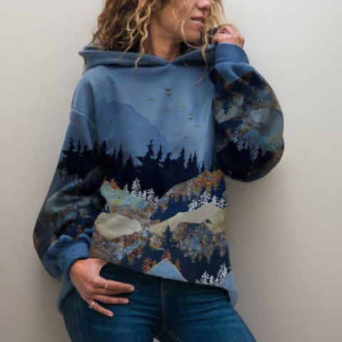 Patchwork Landschaft Hoodie für Damen